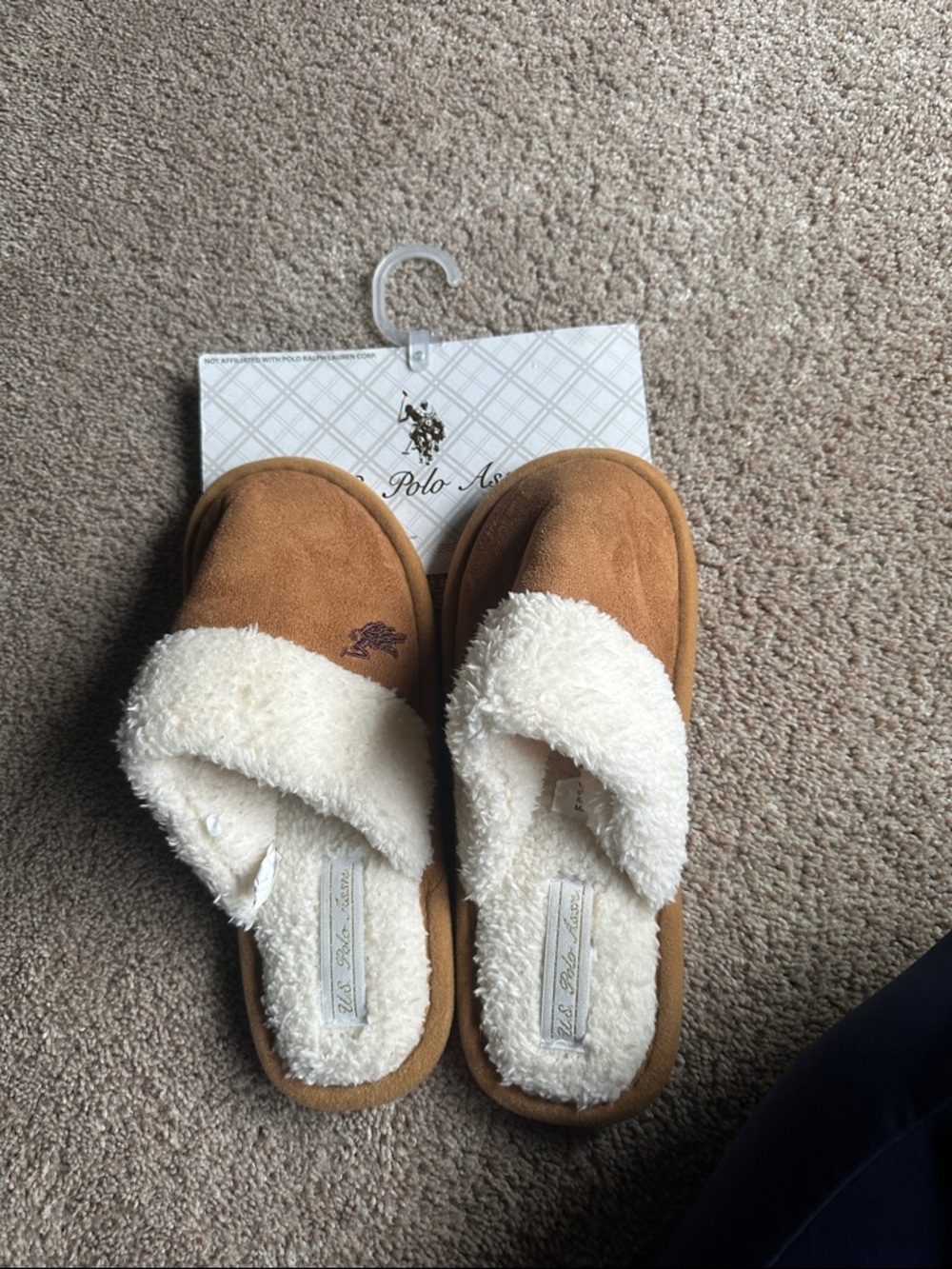 U.S. Polo Assn. Women's Tan and Cream Fleece-Lined Slippers